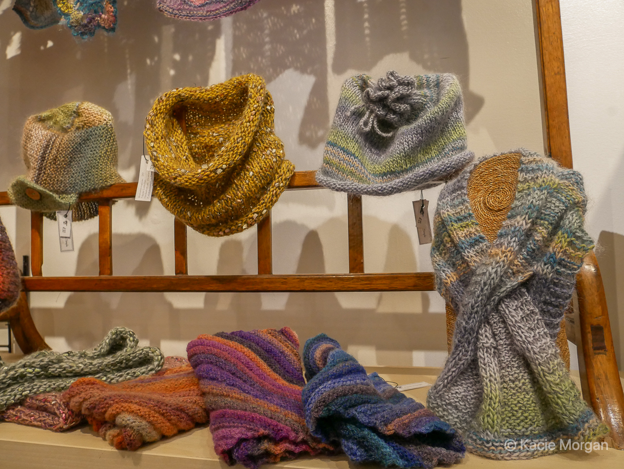 Hats and scarfs on display in Silk Road Bazaar, Chepstow - one of the best independent Chepstow shops.