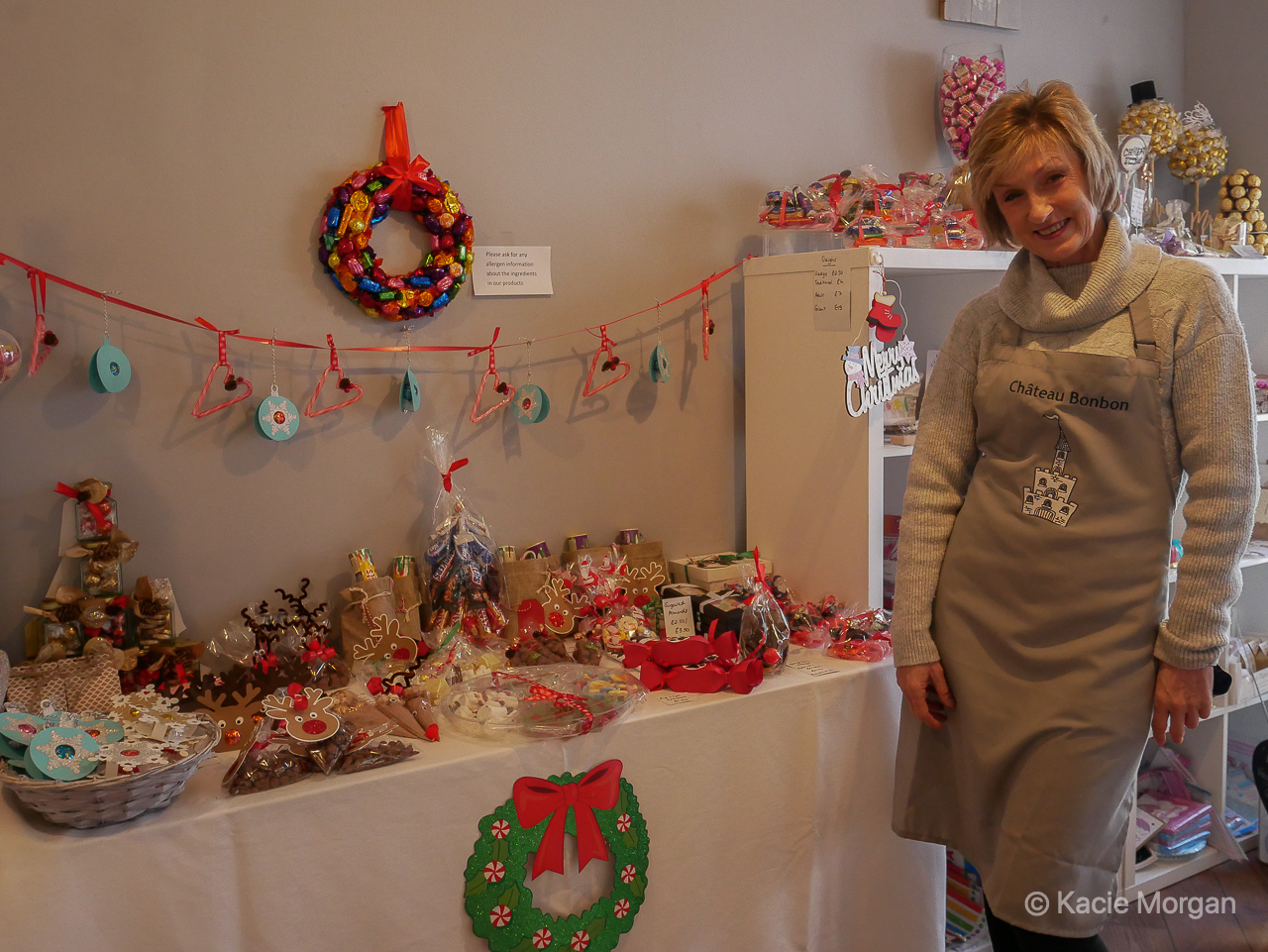 Wendy Taylor from Chateau Bon-Bon, standing in her sweet shop.