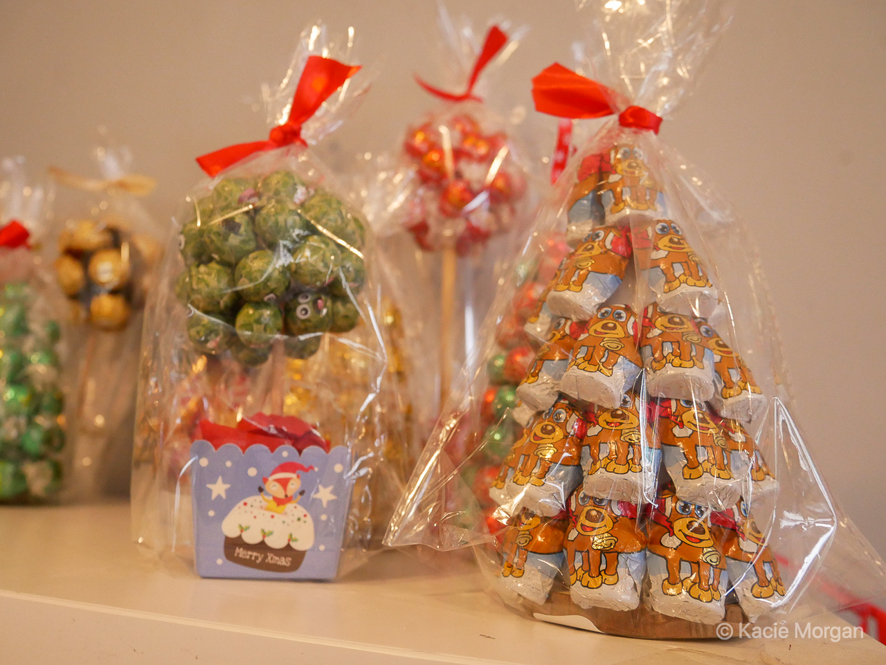 Chocolate Christmas trees in Chateau Bon Bon sweet shop in Chepstow, Monmouthshire