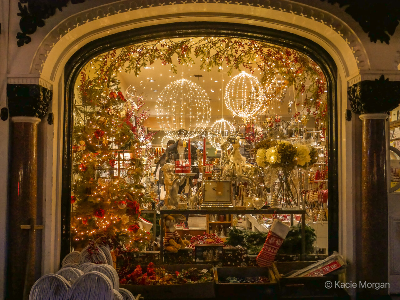 Festive shop window front at Salt and Pepper, Monmouth