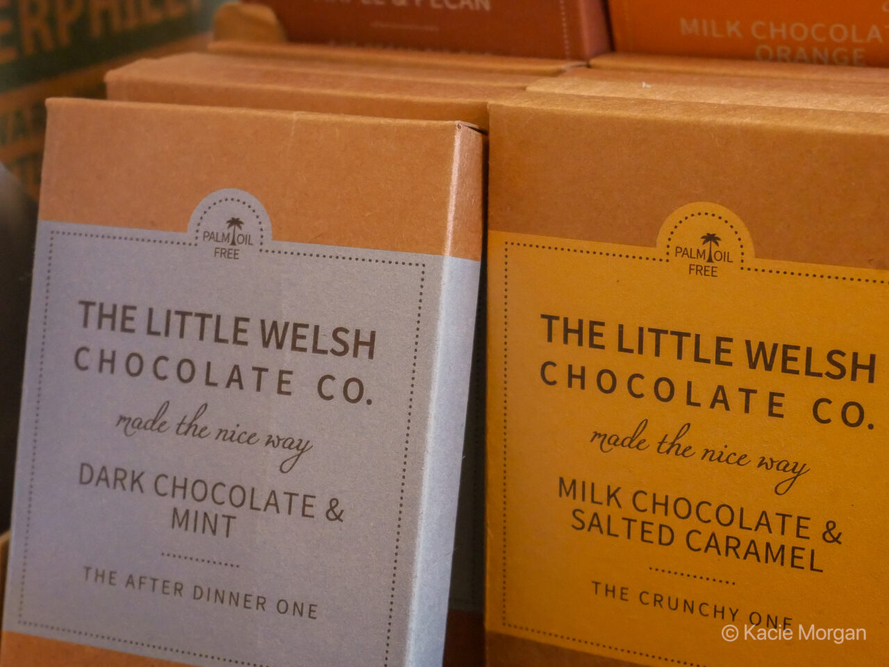 Bars of Little Welsh Co. chocolate in Marches Deli, an independent Monmouth shop