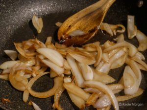 Caramelising the onions with sugar