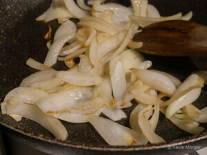 Frying onions until golden and softened