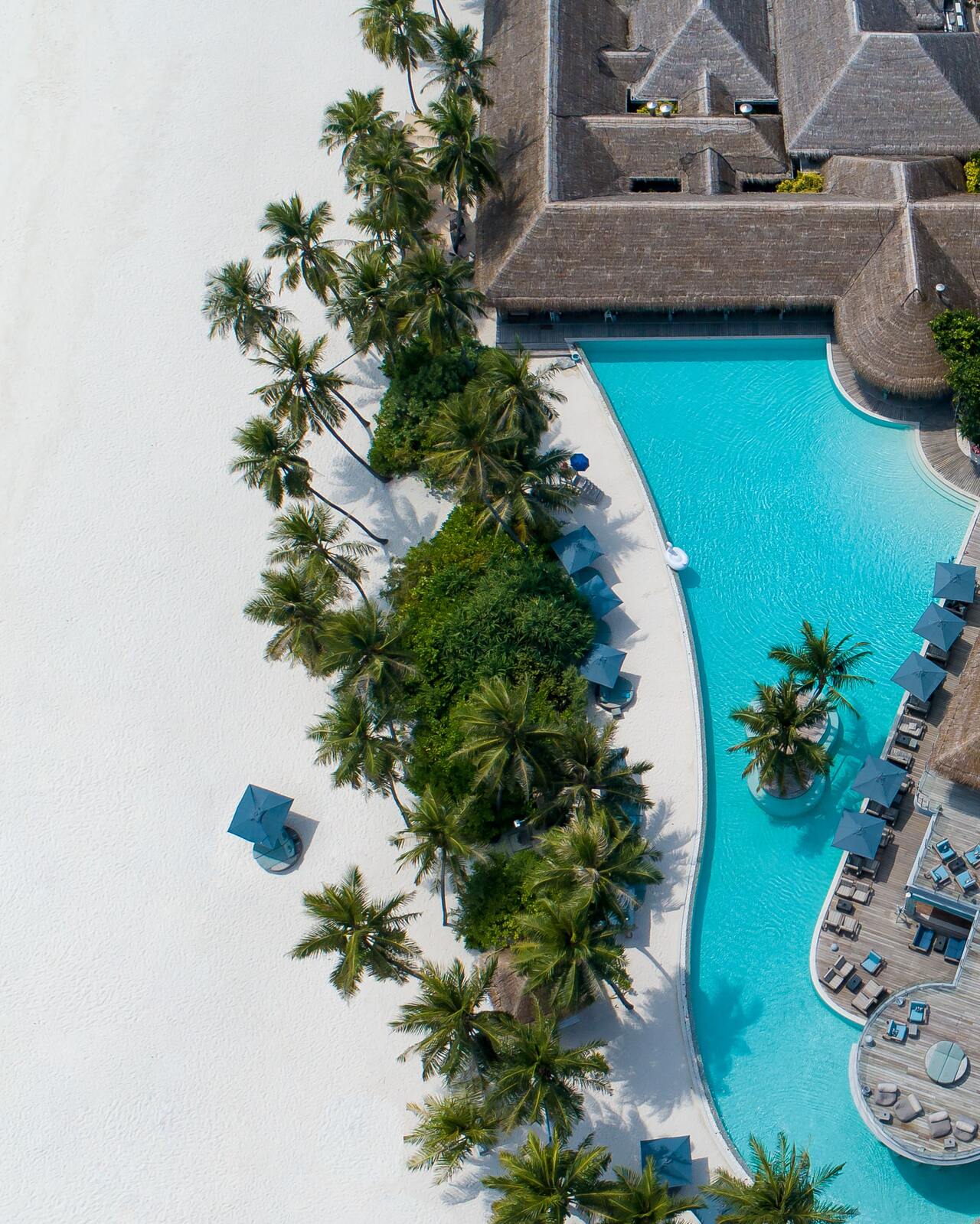 Overhead view of the swimming pool at Hotel Taj Dubai