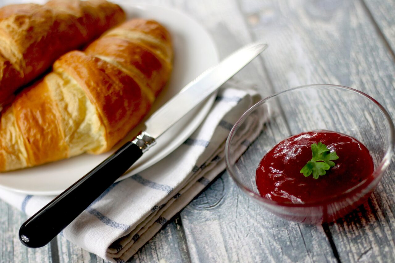Croissants and strawberry conserve