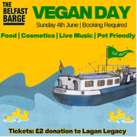 Flyer for The Belfast Barge's Vegan Day on 4th June 2023
