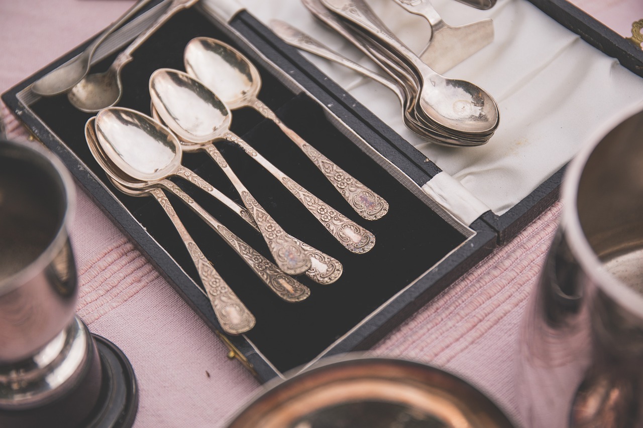 Antique silver spoons in a set
