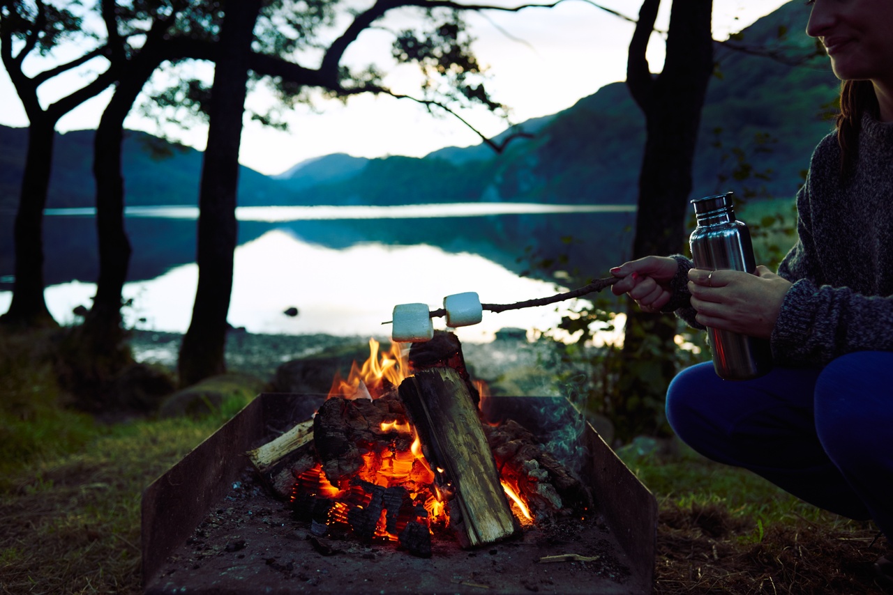 A campfire while camping in Wales