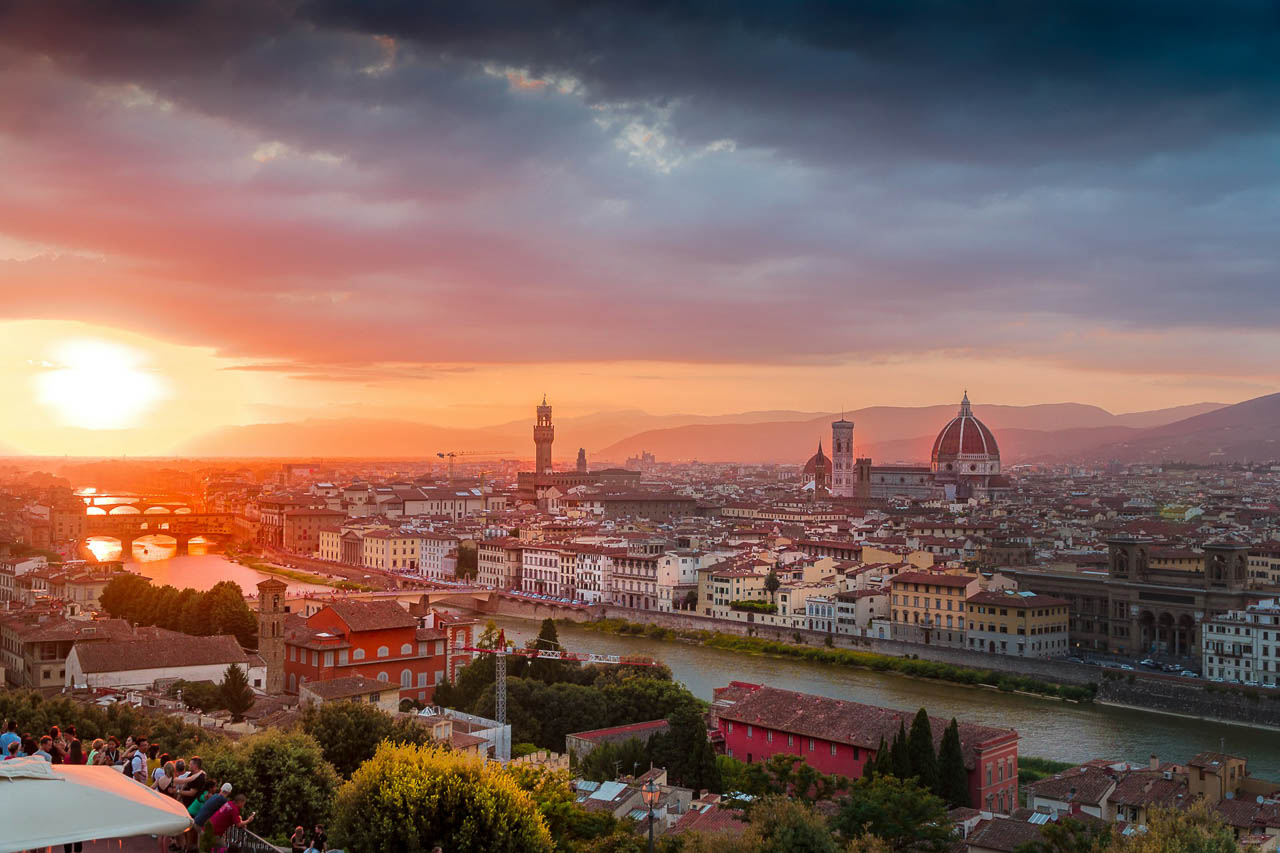 A view of Florence's cityscape at sunset.