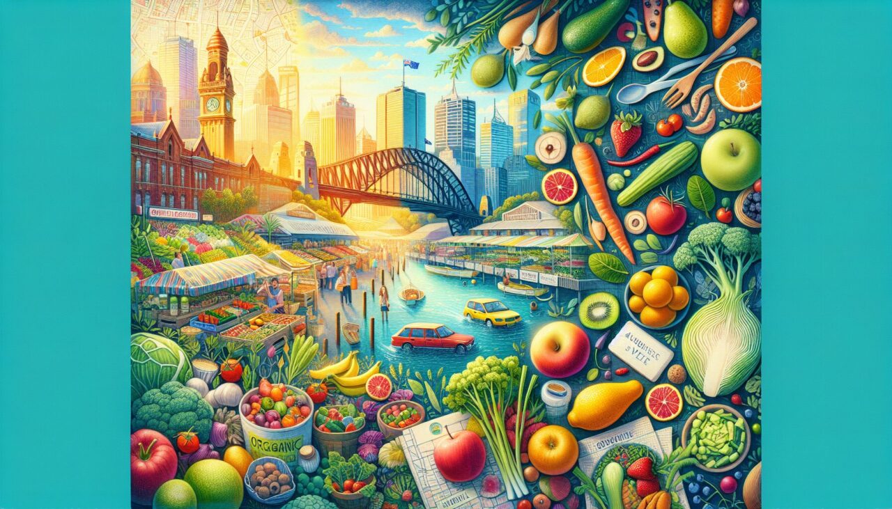 A colourful illustration of healthy food in Australia