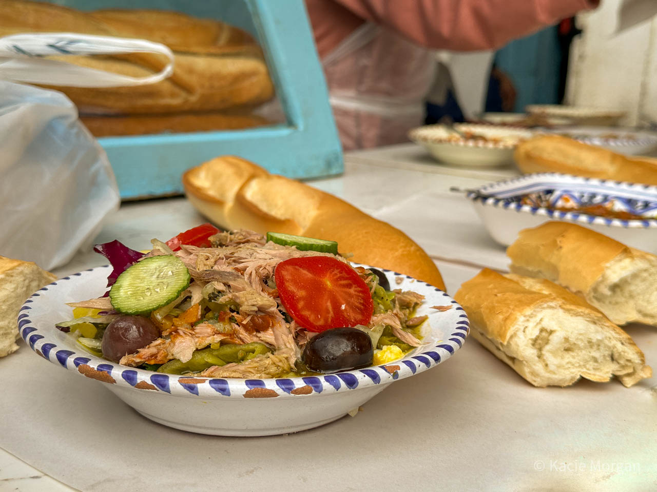 Popular Tunisian street food, Tunisian plate, at Tunis Central Market.