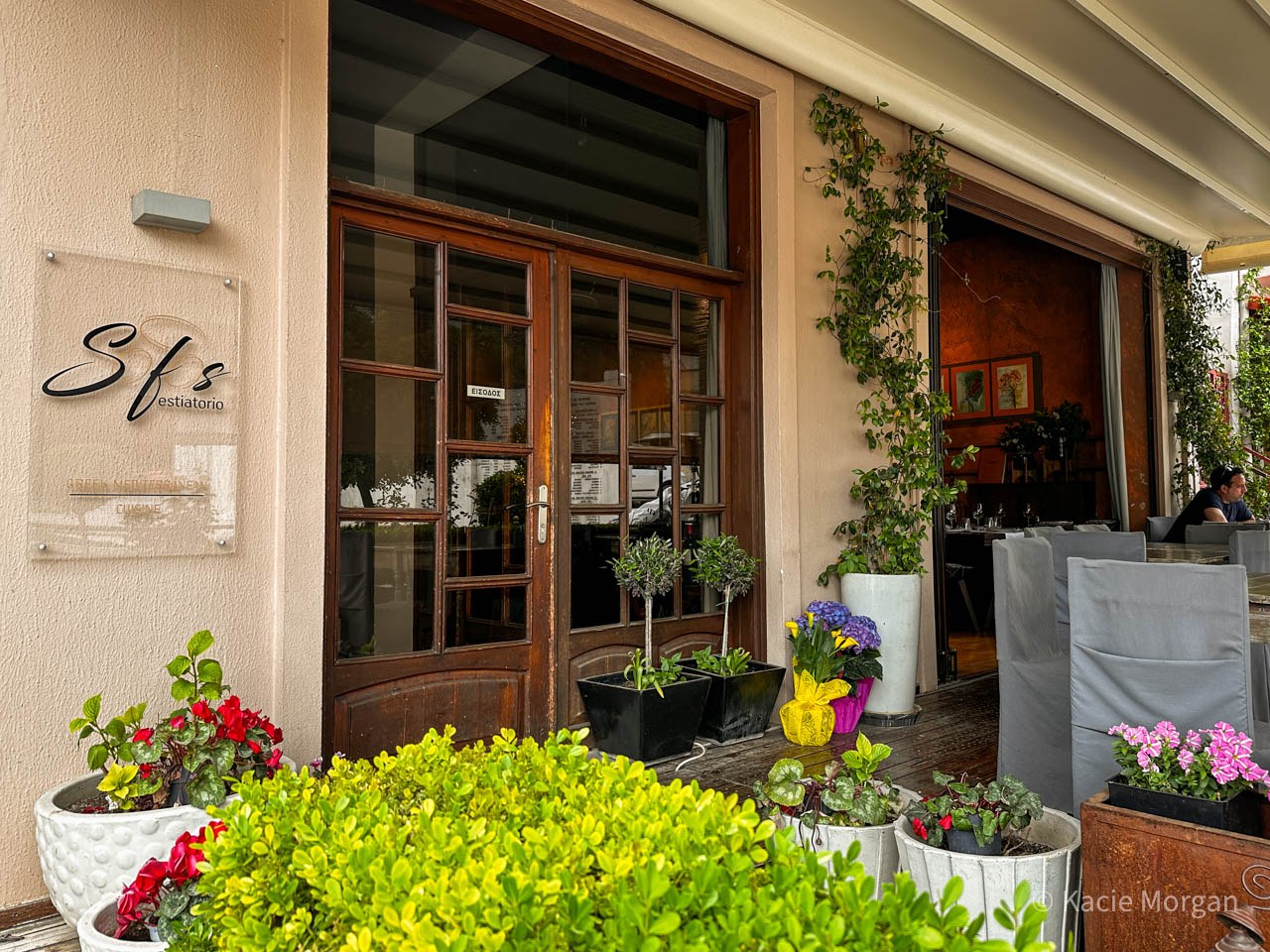 The entrance to Sofos Restaurant