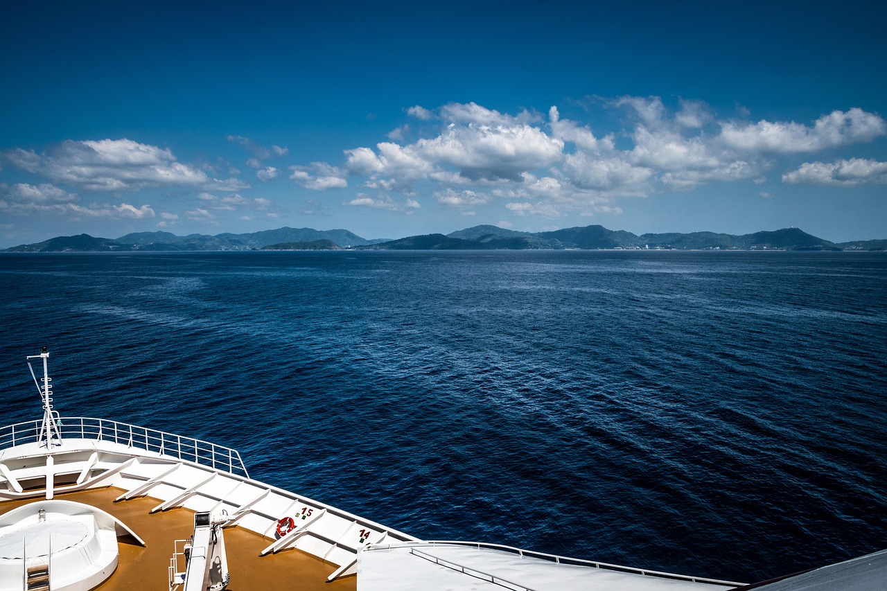 Cruise ship sailing through the seat, photographed from the deck