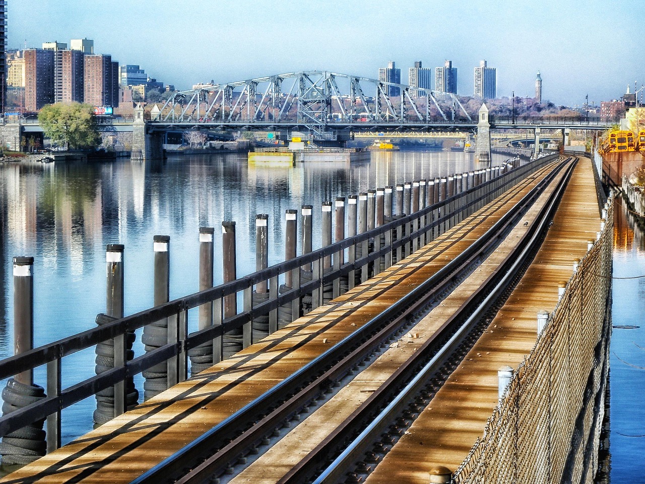 Train tracks over water in the Bronx, New York City