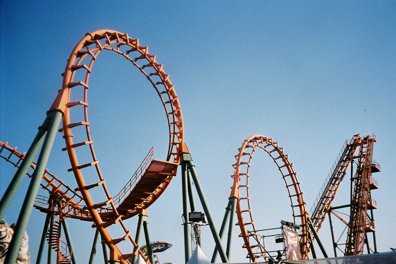 A roller coaster in a theme park