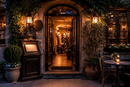 A rustic, cosy-lit door way