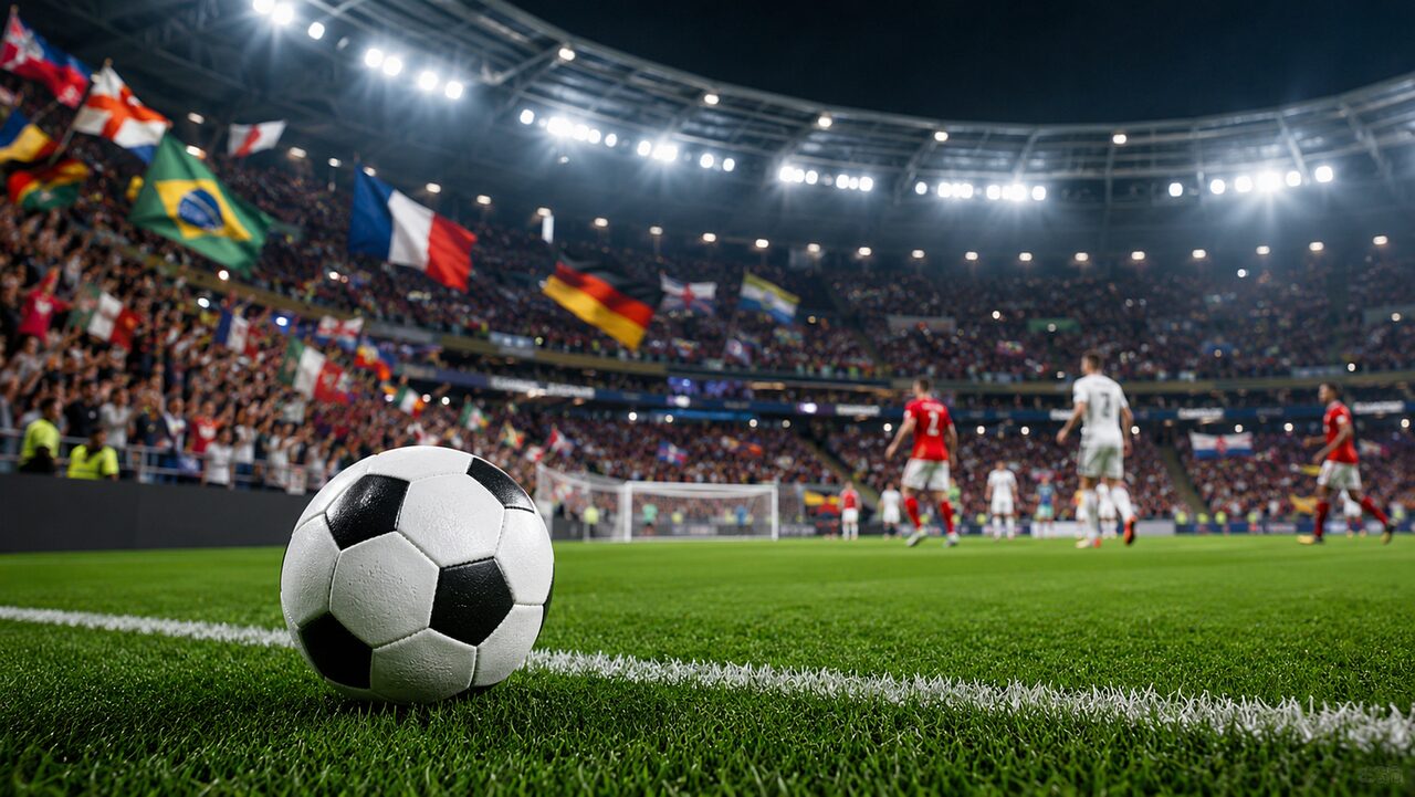 A soccer ball on a football pitch