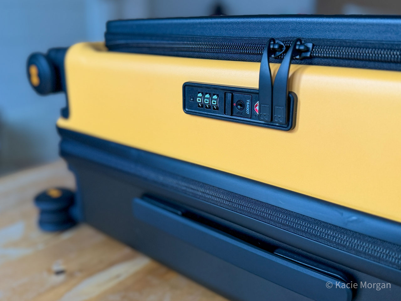 The TSA-approved lock on my Adventure Carry-On case.